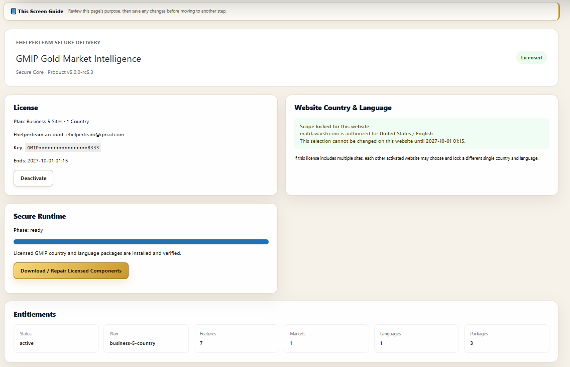GMIP License and Secure Delivery screen